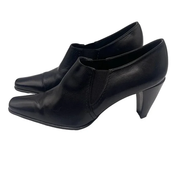 Stuart Weitzman Ankle Heeled Boots Pointed Toe Black Leather Sz 8W 73517 - Picture 11 of 15